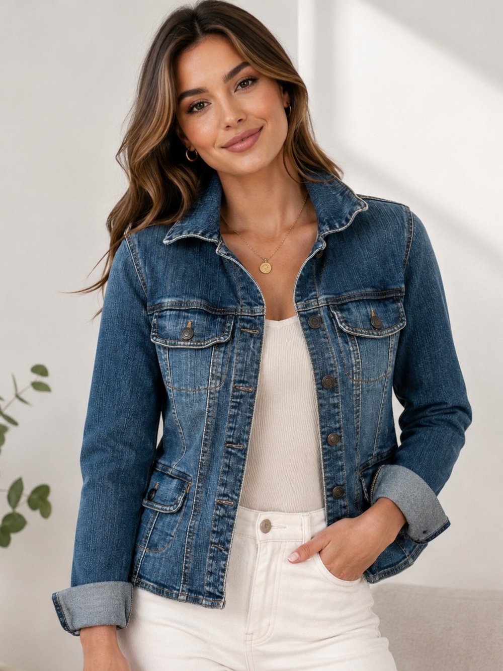 Forever 21 Dark Blue Denim Jean Jacket - Women's Size L Button-Front